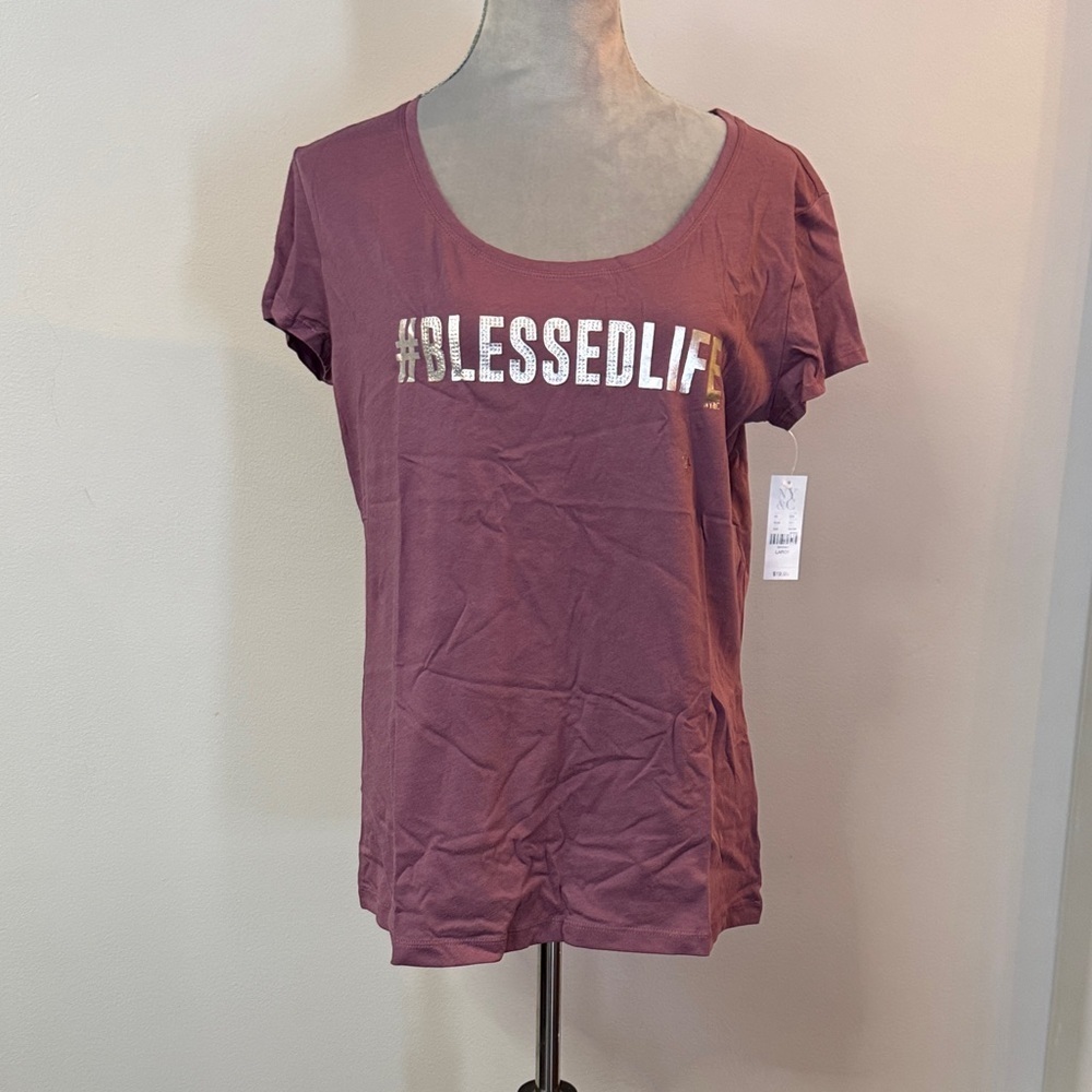 New York & Company Plum Graphic Tee #BLESSEDLIFE NWT L